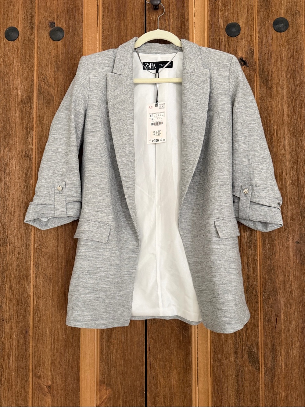ZARA Heather Light Gray Open-Front Blazer Jacket
